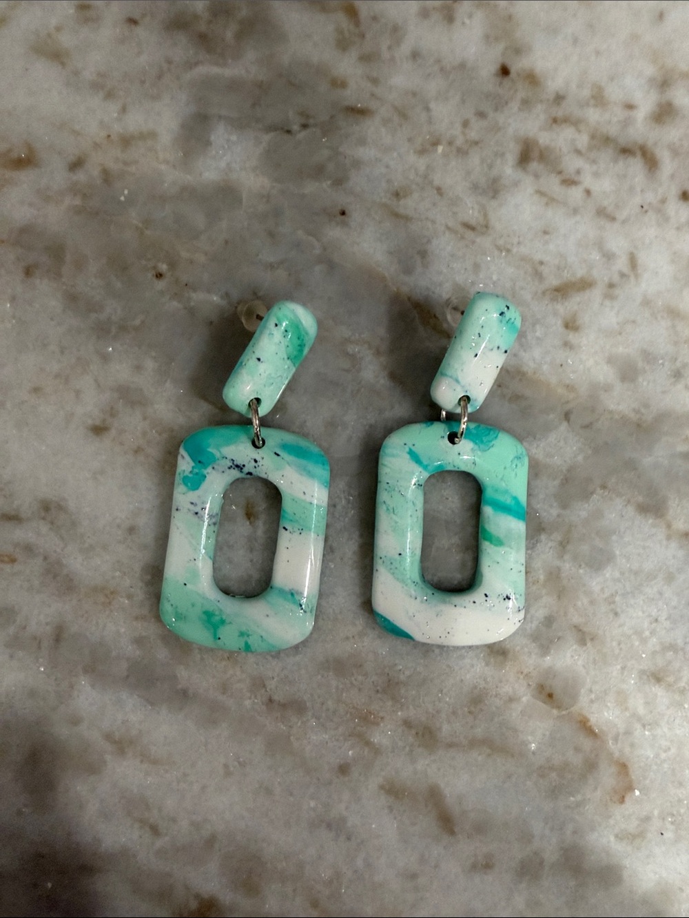 Mint Green/teal and White Resin Drop Earrings